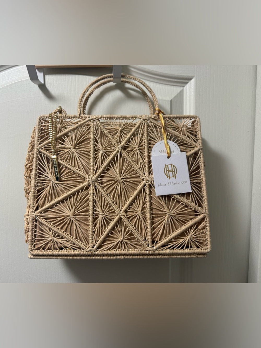 House of Harlow 1960 Beige Woven Geometric Tote